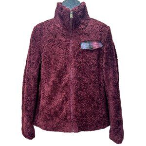 Pendleton Women's Sherpa Fleece Jacket Medium Wool Plaid Pocket Contrast